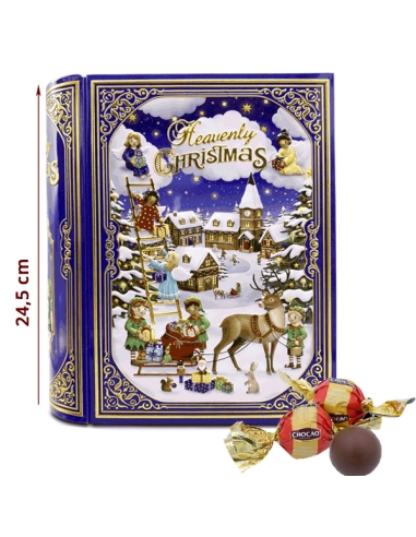 Caja Bombones Libro Grande Azul Navidad 600gr Chocoday