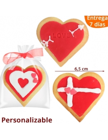 Galletas Corazón Rojo Personalizables con etiqueta externa