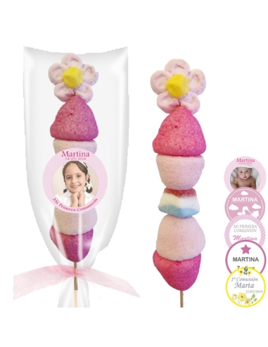 Brochetas de Chuches Rosa 1ud con etiqueta personalizada