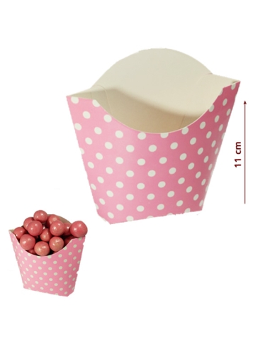 Cubo Cartón Topos Rosa 4uds para Mesa Dulce rosa