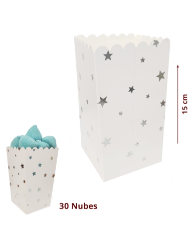 Cubos de Palomitas Blanco Estrellas Plata 6uds para chuches