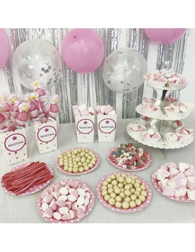 Mesa Chuches Rosa con brochetas para Fiesta