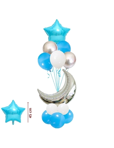 Conjunto 15 Globos Azul Estrella Con Luna