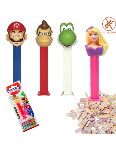 Dispensadores caramelos Pez Barbie y Nintendo 12uds