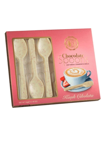 6 Cucharitas Chocolate Blanco Fresa y Vainilla para el café 54gr 12 cajas Chocoday