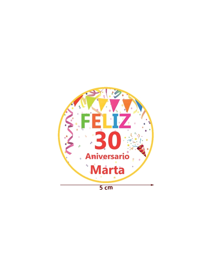 ETIQUETA 5cm FELIZ ANIVERSARIO personalizada para Detalles