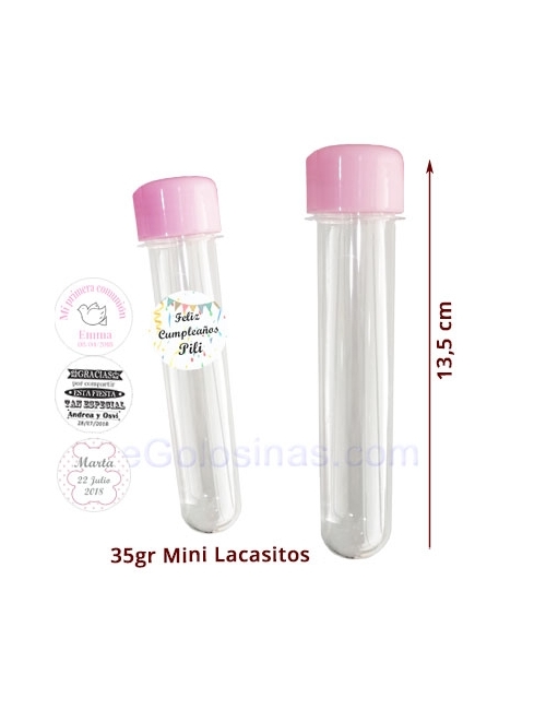 tubos para mini chuches con tapa rosa personalizable comunióno bautizo
